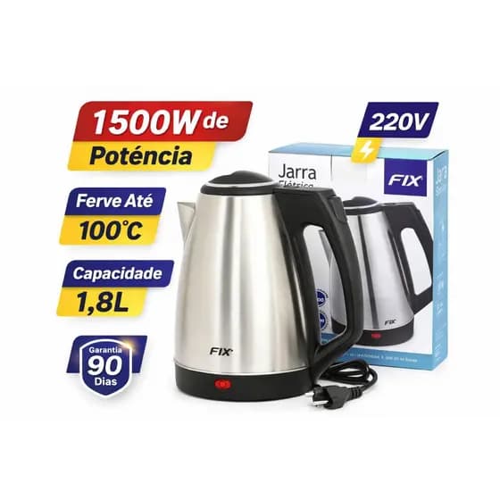 Chaleira Elétrica Jarra 220v Café Chá Inox 1,8L 1500W Desligamento Automático Ferve Rápido