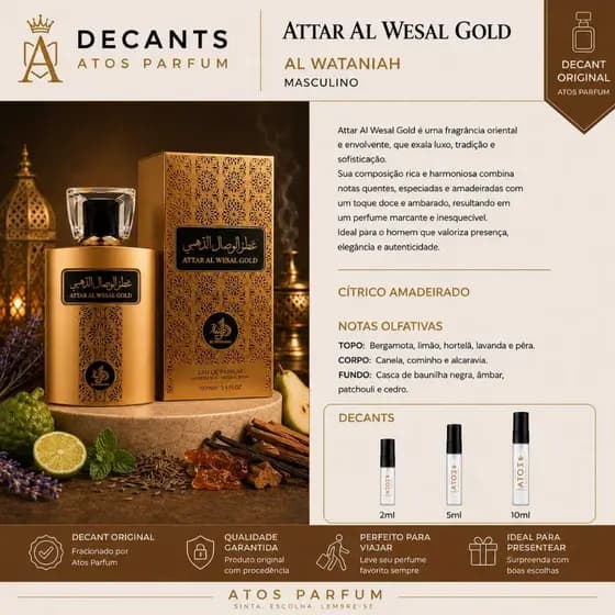 Perfume Árabe Attar Al Wesal Gold Al Wataniah EDP – O Ouro em Forma de Fragrância!