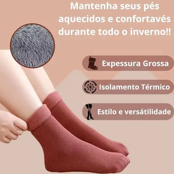 Meia Térmica Adulto Peluciada Reforçada Frio Intenso Inverno Neve Kit com 2, 4 ou 6 Pares