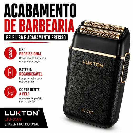 Barbeador Shaver Profissional LUKTON Acabamento Barba Degradê Recarregável
