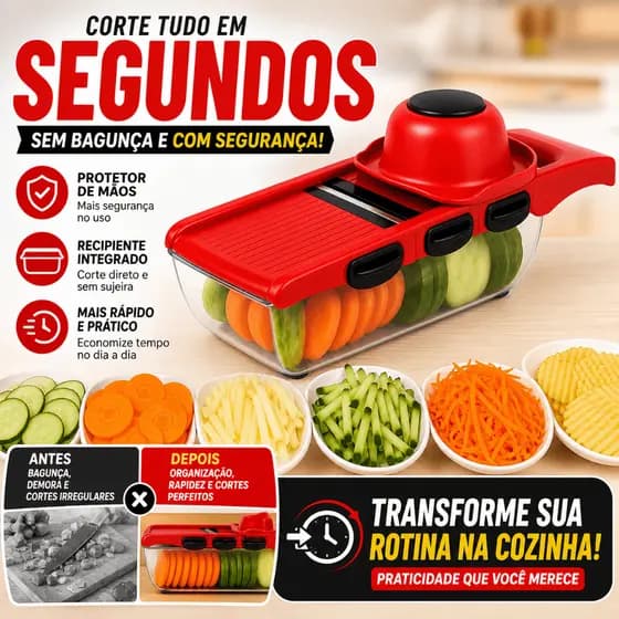 Cortador de Legumes Multifuncional 6 em 1 Aço Inox Mandoline Fatiador Profissional Cozinha