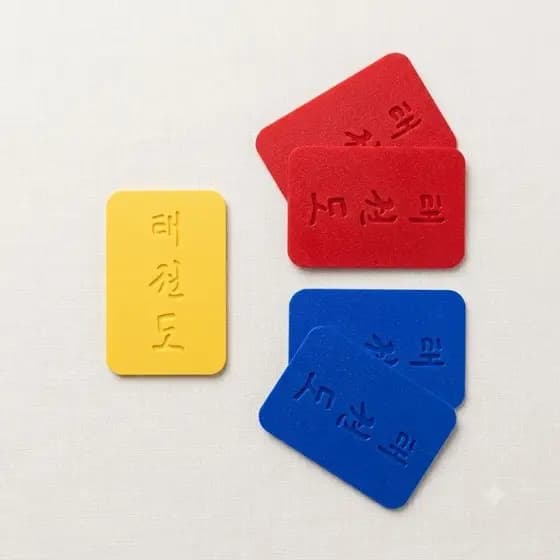 Kit Cartões Arbitragem Taekwondo WT 5 Peças 2 Azuis 2 Vermelhos 1 Amarelo Árbitro Competição 3D