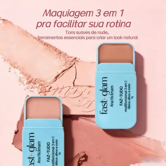 Fast Glam 3 em 1 – O Faz-Tudo da Make! Blush, Batom e Sombra em um Stick – Prático e Versátil