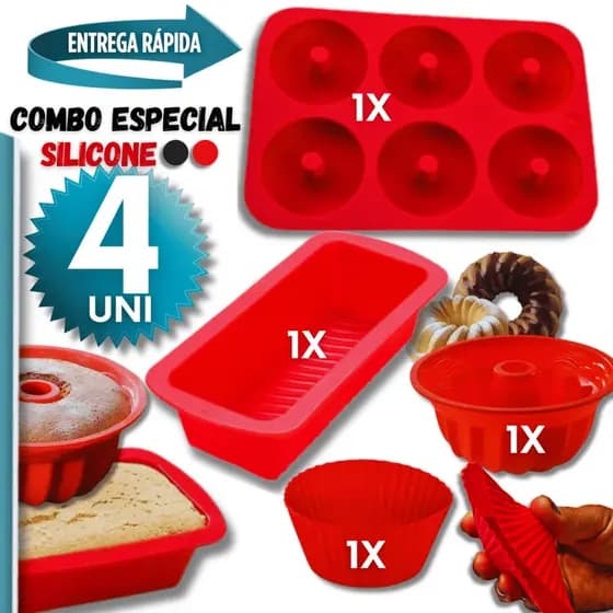 Combo Especial 4 Uni - Forma Para Pão Forma Para Bolo Forma Forminha de Donuts Cupcake Silicone Multiuso Confeitaria