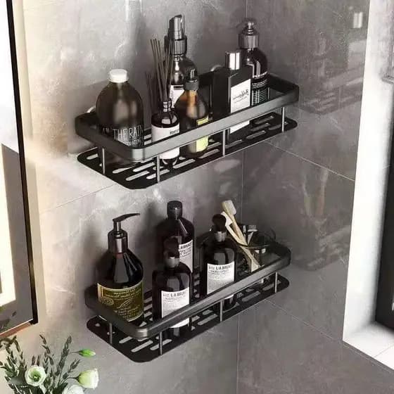 Prateleira para banheiro adesiva sem furo, modelo de canto e reta, organizador para produtos de higiene e banho