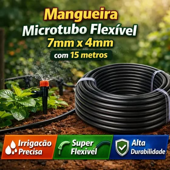 Mangueira PVC Preta 4mm X 7mm Microtubo Irrigação Gotejamento - mangueira 15 Metros Preto