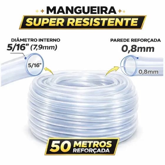 Mangueira Cristal Transparente Jardim 5/16 Mangueira de Jardim 50 Metros