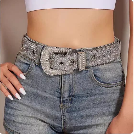 Cinto Feminino Country em Strass Brilhos Ocidental Cowboy Ilhos Blogueira 2025水钻扣亮片+汽眼