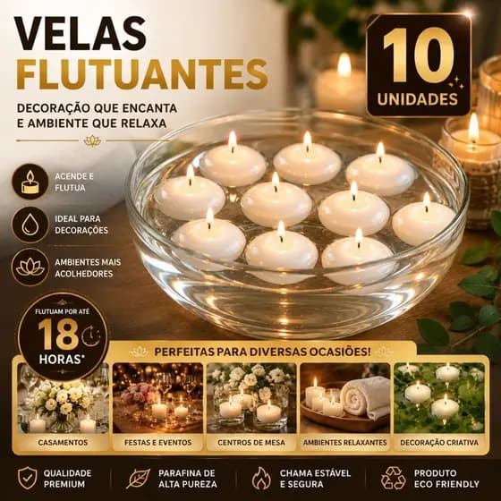 10 Velas Flutuantes Premium Decoração Elegante para Casamento, Aniversário e Eventos Especiais