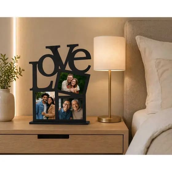 Porta-Retrato Love MDF 3 Fotos – Decoração Romântica para Mesa e Quarto