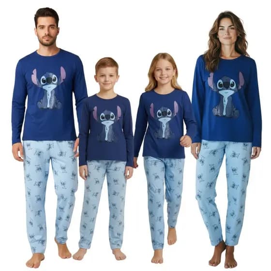 Kit 3 Pijamas Família Adulto e Infantil Personagem Estampas Divertidas Manga Comprida Calça De Inverno Quentinho Atacado