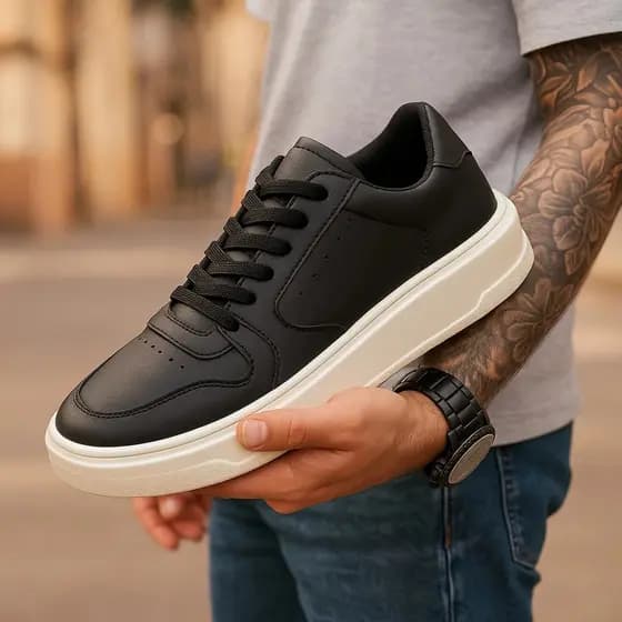 tênis casual tiger preto/branco macio confotável leve e moderno