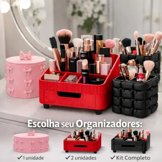 Kit Organizador de Maquiagem Completo | Porta Pincéis + Gaveta + Porta Batons | Várias Cores decoração