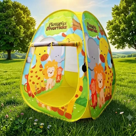 Barraca Infantil Floresta Divertida Dobrável Amarelo Verde Girafa Leão Masculino e Feminino Menino e Menina