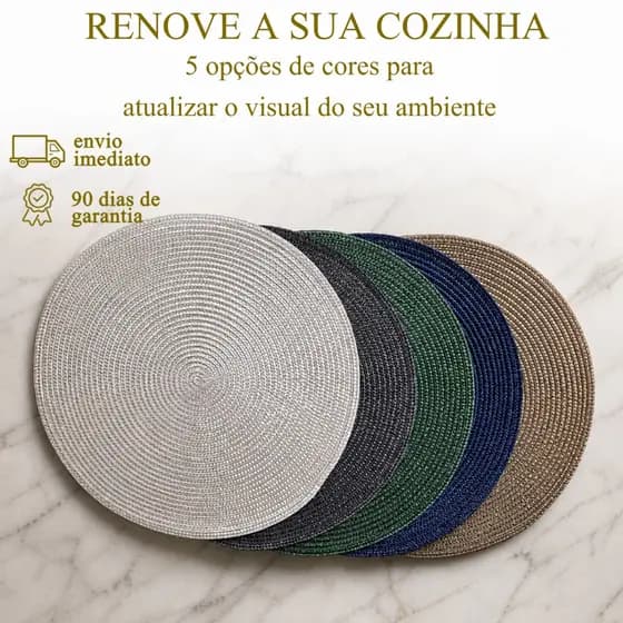 Kit 2 A 10 Jogo AmericanoPara Mesa Posta, Redondo, Jantar, Descanso de Prato Acabamento Elegante