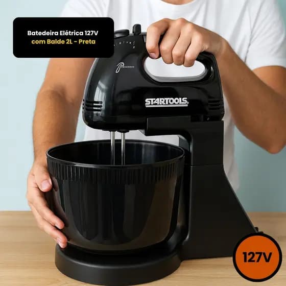 Batedeira Eletrica 127V 220V 2L com Tigela Preta Portatil para Cozinha