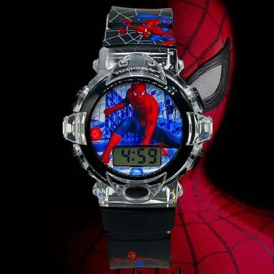 Relógio Infantil Marvel Vingadores Homem Aranha Pisca Luz e Toca Musica