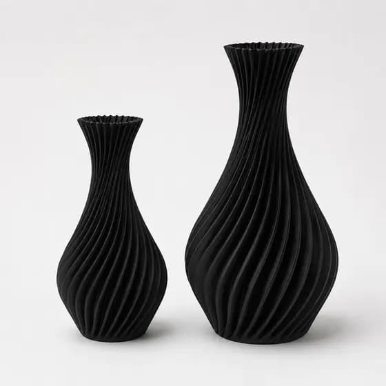 Kit 2 Vasos Decorativos Modernos Espiral Preto Branco Sala Quarto Escritório 15cm 18cm