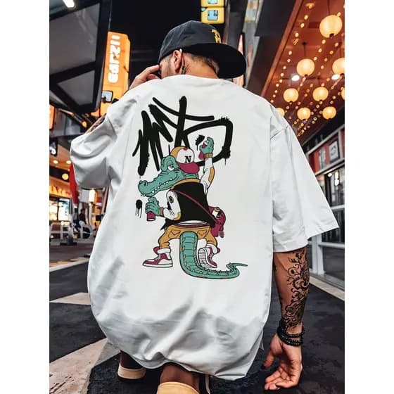 Camisa Masculina Streetwear Jacaré Grafiti Estilo Retro Skate Camiseta Algodao Premium