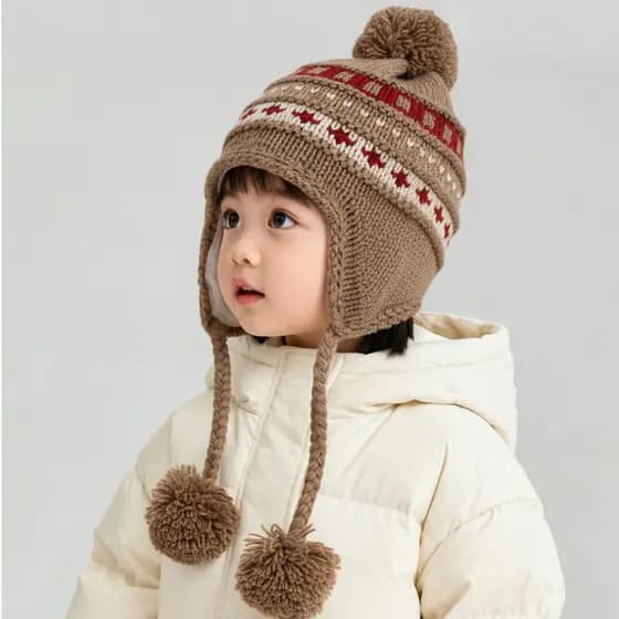 Crianças chapéus de lã meninos meninas outono inverno bebê malha quente chapéus proteção orelha bonito bola pele à prova