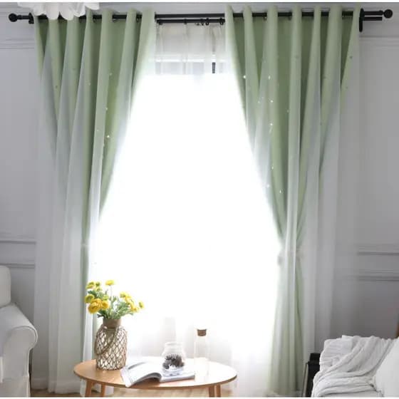 Cortina dupla Blackout oca estrela rosa estilo princesa cortina de quarto com acabamento cortina de renda coreana