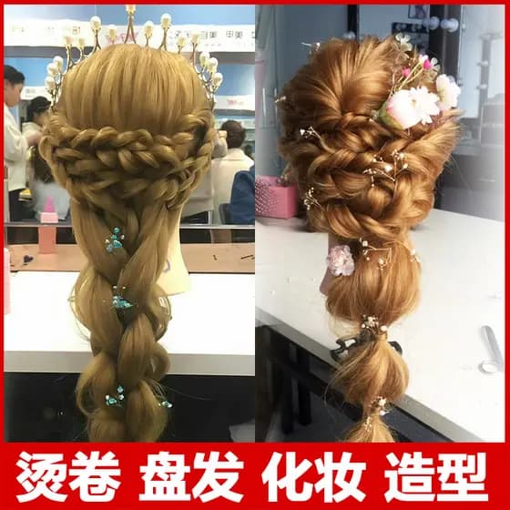 Peruca de cabelo reto milho seda cabeleireiro completo cabeça de cabelo Real modelo aprendiz prática placa cabelo trança