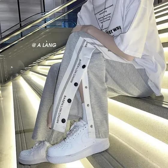 Breasted Casual Sweatpants masculino primavera verão Street Wear ins listras soltas cor-bloqueio calças de perna reta es