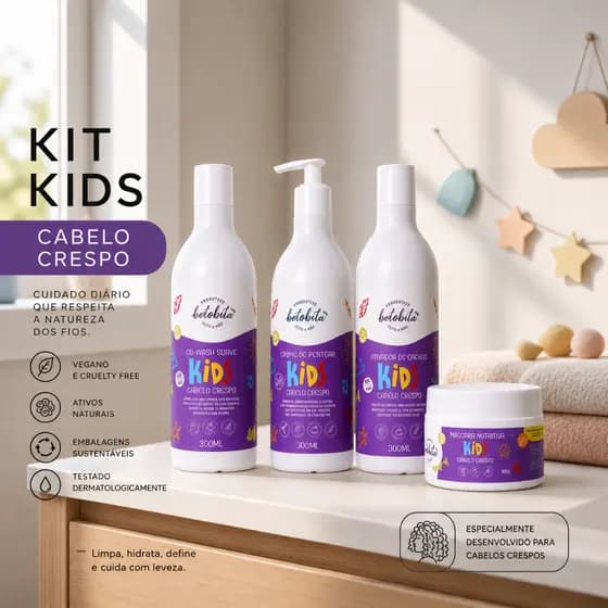 BetoBita Kit Linha Kids - Para Crespinho com Shampoo, Condicionador, Máscara, Creme para Pentear