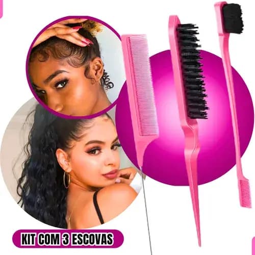 Kit de 3 Peças Escova Pente Para Tintura Cabelo Pente e Separador de Mechas com Cabo Metálico e Escova 3 Fileira