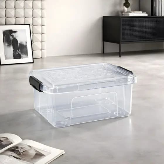 Caixa Organizadora com Tampa Plastico Trava 5 litros Resistente Transparente Multiuso