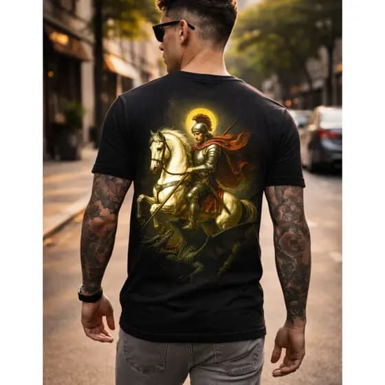 Camiseta Masculina Estampada Religiosa Cavaleiro Gurreiro Cristao Camisa Realista Cores Vivas