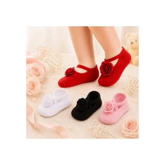 Kit 3 meias sapatilha bebe recém nascido com flor Rikam princesa