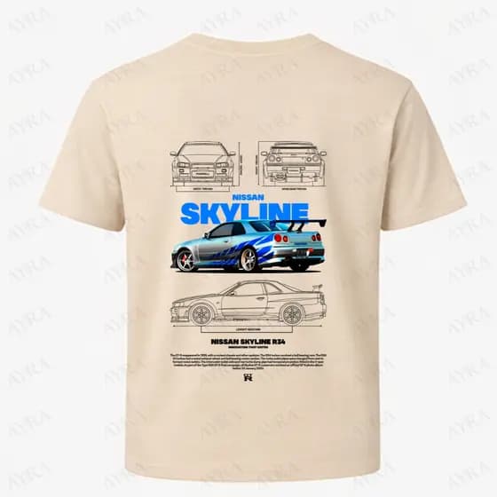 Camiseta Masculina Skyline Estampada JDM Algodão Premium Confortável
