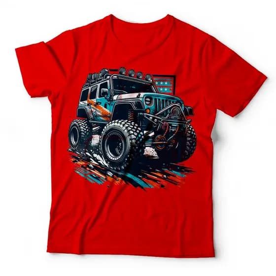 Camiseta Jeep Off-Road 4x4 Vermelha Unissex – Estampa Radical para Aventureiros