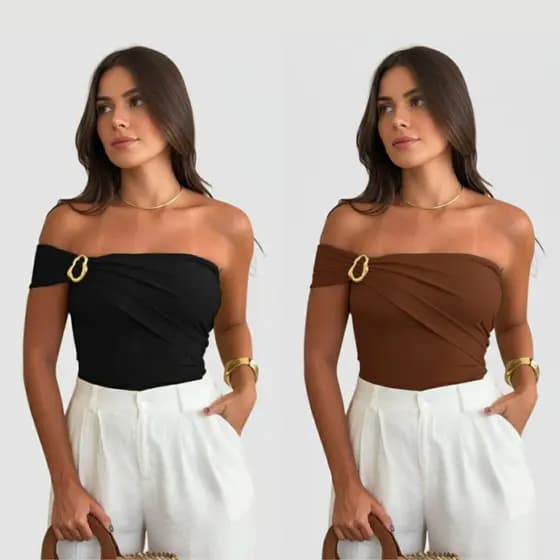 Kit 2 Body Um Ombro Só Com Fivela Orgânica Feminino Tecido Suplex Premium Reforçado Sofisticado