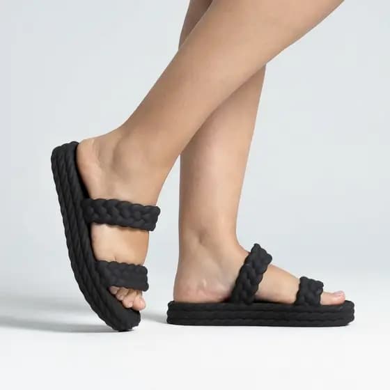 Sandália Nuvem Papete Flatform Birken Tiras Tranças Anabela