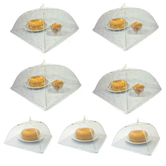 Kit 7 Protetores de Alimentos 4 Grandes 3 Pequenos Cobre Bolo Pudim Tela Rendada