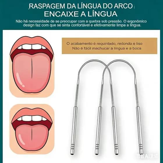 Kit 2 Limpador de Lingua Removedor Aço Inox mal hálito