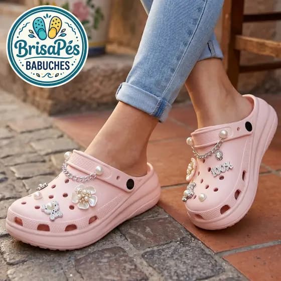 Babuche Feminino EVA 7cm Plataforma Leve Confortável Antiderrapante com Acessórios Luxo