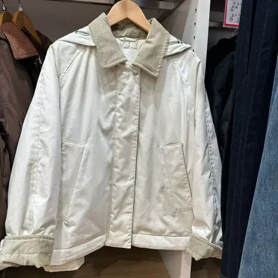 SUMU Air Cotton Jacket Jaqueta curta!Jaqueta de gola de veludo quente com capuz destacável estilo outono inverno