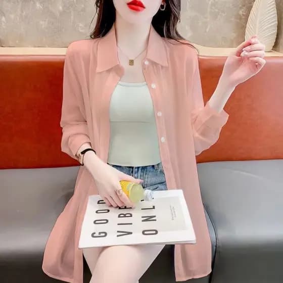 Chiffon protetor solar jaqueta verão 2024 novo estilo de venda quente versão coreana solta camisa fina feminina manga lo