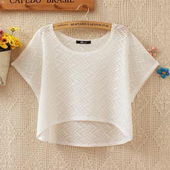 All-Match xale verão de manga curta pequena blusa protetor solar blusa exterior pequeno colete renda topo blusa curta fe