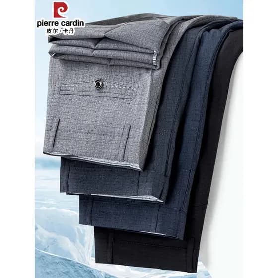 Pierre Cardan verão linho fino calças casuais negócios masculinos de meia-idade não-ferro calças soltas calças retas cal