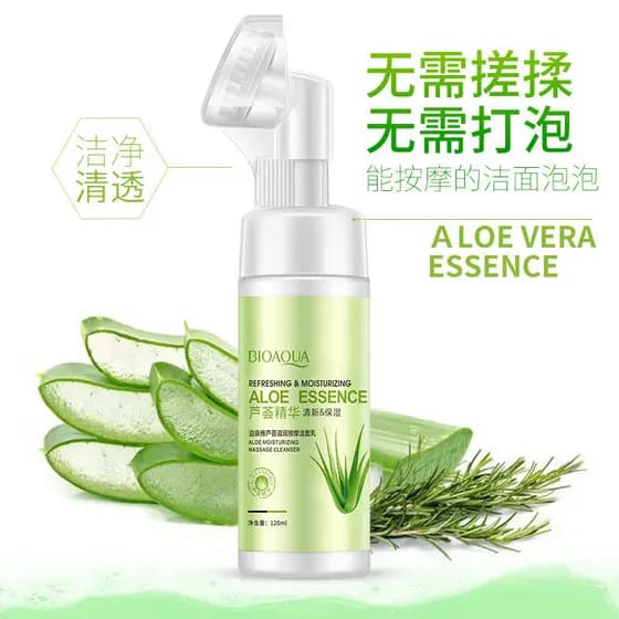 Massagem de Aloe Vera vem com cabeça de escova limpeza espuma leite escova de limpeza Facial limpeza profunda removedor