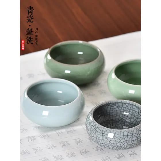 Guangzu Ru Forno Caneta Pincel de Cerâmica Lavagem Caneta Celadon Tanque de Lavagem Extra Grande Água Meng Caligrafia Pi