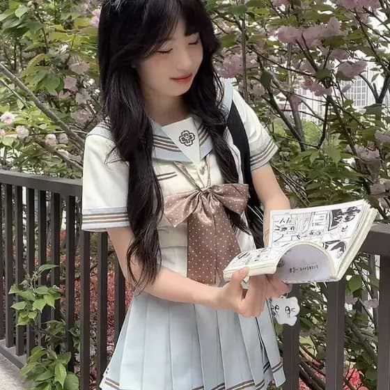 Terno de marinheiro estilo Preppy usar camisa longa de manga curta hortelã inteligente novo estilo JK saia curta Super f