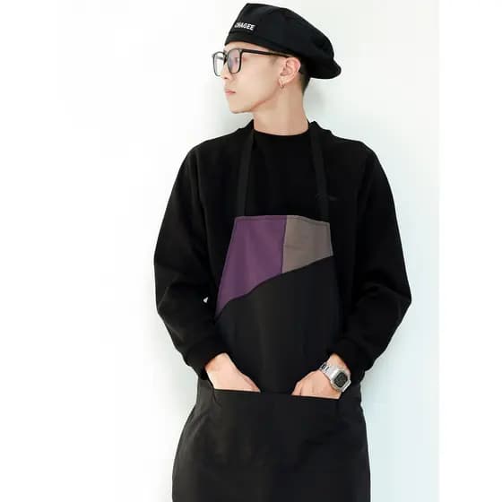 Coreano estilo Casual costura avental masculino cozinha cozinhar Anti-incrustante Barista leite loja de chá contraste co