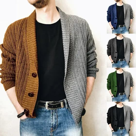 2022 outono estilo britânico duas cores costura camisola masculina Cardigan de manga comprida com decote em V camisola m