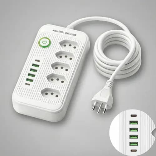 Filtro de Linha 5 Tomadas + 4 USB + 2 USB-C Cabo 2,8m Bivolt 127V/220V - Extensão Proteção