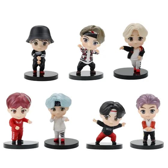 NLUJ Conjunto de 7 peças BTS Tinytan Doll/Boy Group/Pecono Tan Mini Estátua Coleção Brinquedo/Isolo Popular Coreano